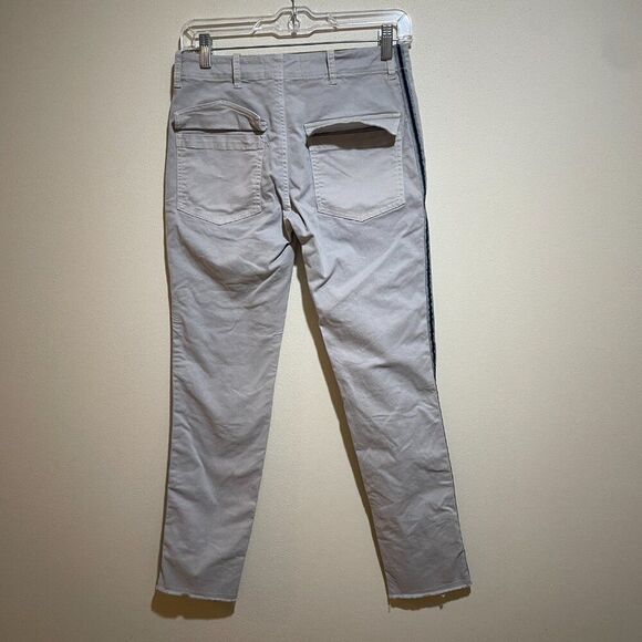 Nili Lotan 0 Jenna Dove Gray Side Stripe Chino Utility Pant Raw Hem Flap Pocket - Picture 7 of 12